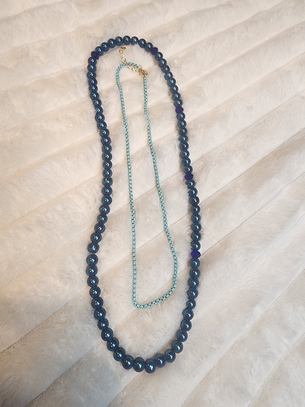 Lot of 2 Beaded Necklaces Blue Purple Turquoise Tone Fashion Jewelry